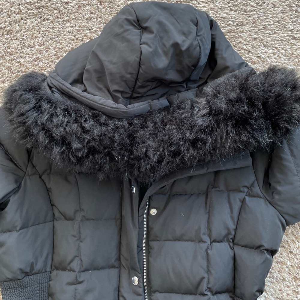 Calvin Klein Womens Black Down Fill Puffer Parka Coat Faux Fur Hood Large - Picture 11 of 16
